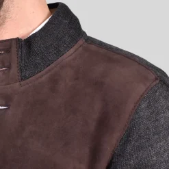 Suede / Knit Hybrid Jacket with Liner - Brown/Grey