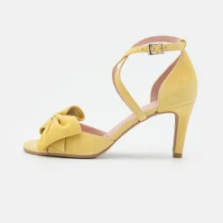 Suede Stiletto Sandal with Bow - Yellow