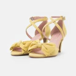 Suede Stiletto Sandal with Bow - Yellow