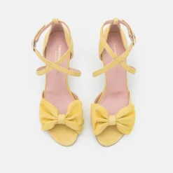 Suede Stiletto Sandal with Bow - Yellow