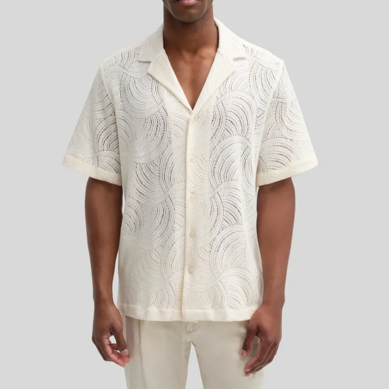 Swirls Knit Pattern Shirt - Cream