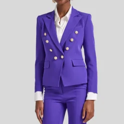 Tailored Double Breasted Smooth Crepe Blazer - Purple