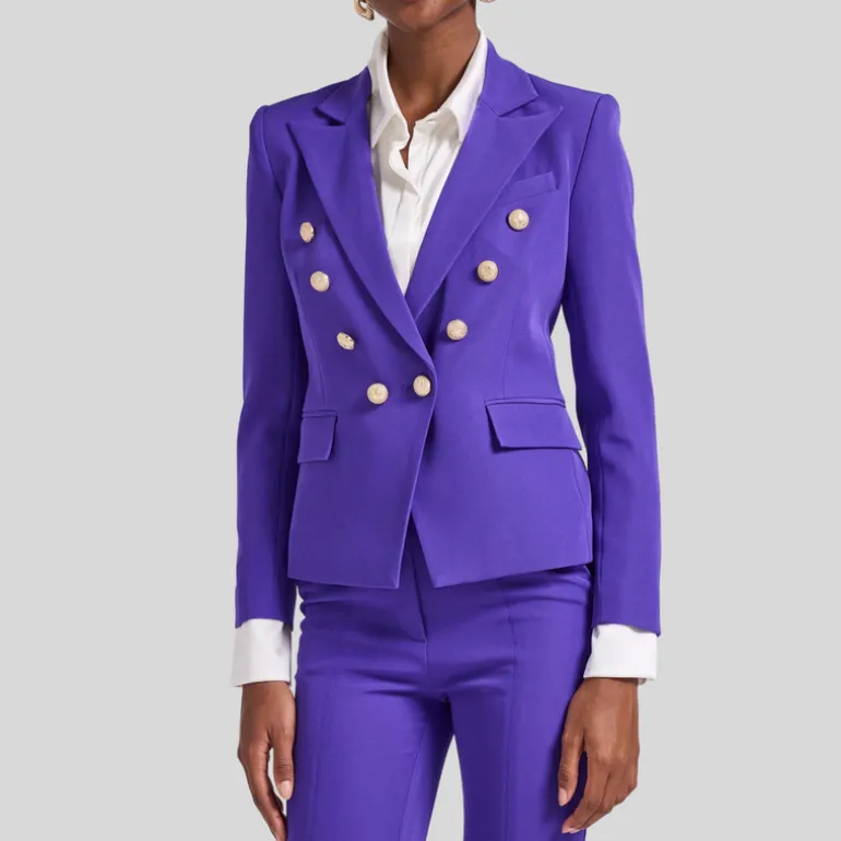 Tailored Double Breasted Smooth Crepe Blazer - Purple