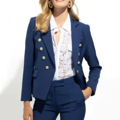 Tailored Double Breasted Crepe Blazer - Navy