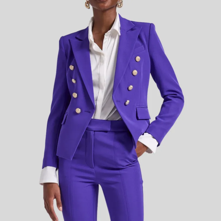 Tailored Double Breasted Smooth Crepe Blazer - Purple