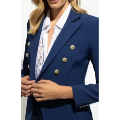 Tailored Double Breasted Crepe Blazer - Navy