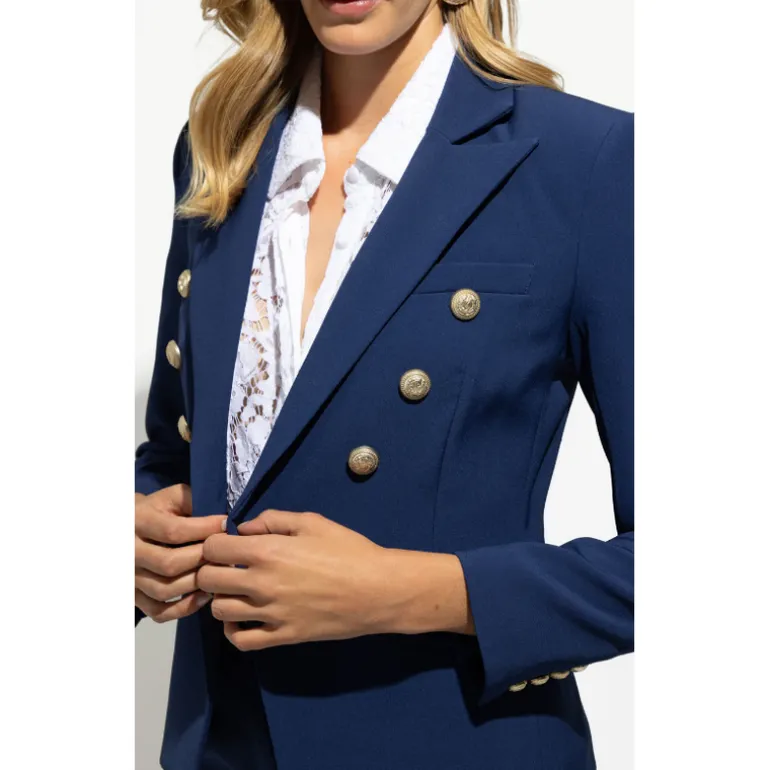 Tailored Double Breasted Crepe Blazer - Navy