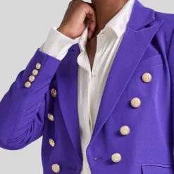 Tailored Double Breasted Smooth Crepe Blazer - Purple