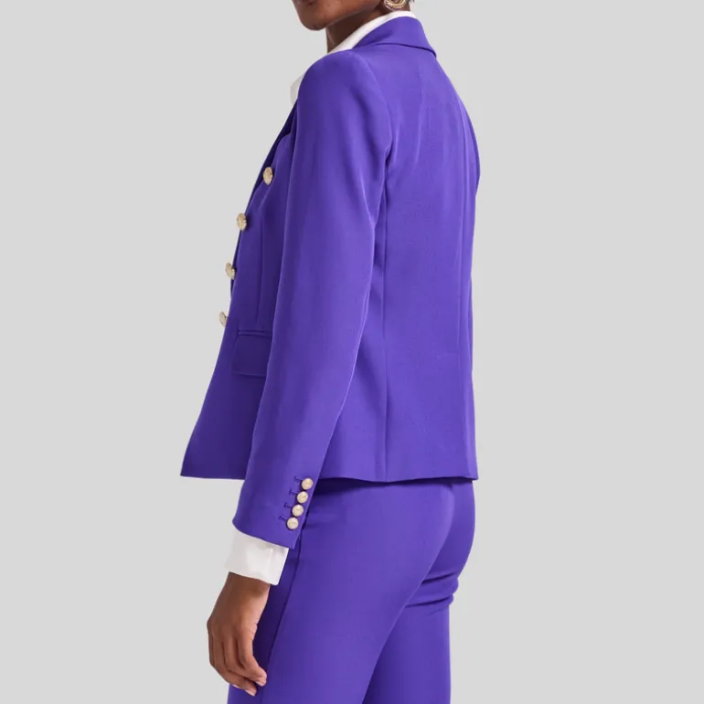 Tailored Double Breasted Smooth Crepe Blazer - Purple