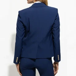 Tailored Double Breasted Crepe Blazer - Navy