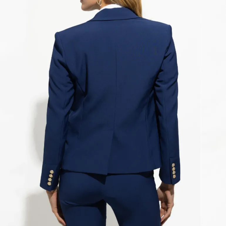 Tailored Double Breasted Crepe Blazer - Navy