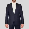 Tattersall Check Peak Lapel Suit - Navy