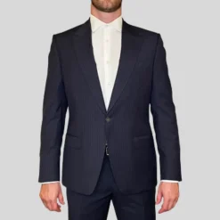 Tattersall Check Peak Lapel Suit - Navy
