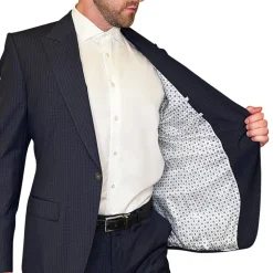 Tattersall Check Peak Lapel Suit - Navy