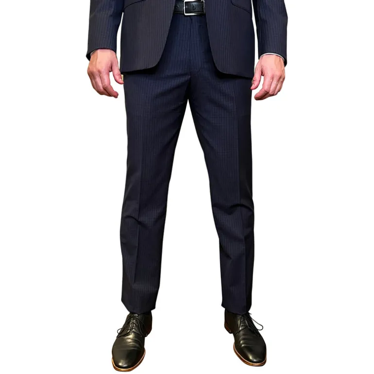 Tattersall Check Peak Lapel Suit - Navy