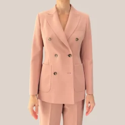 Techno Fabric Double Breasted Blazer - Pink