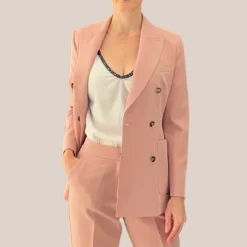 Techno Fabric Double Breasted Blazer - Pink