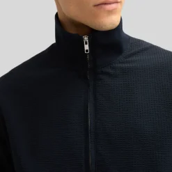 Textured Blouson Jacket Stand-Up Collar - Navy