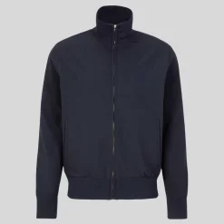 Textured Blouson Jacket Stand-Up Collar - Navy
