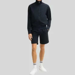 Textured Blouson Jacket Stand-Up Collar - Navy