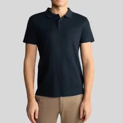 Textured Cotton Polo - Navy