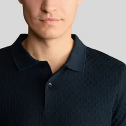 Textured Cotton Polo - Navy