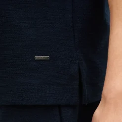 Textured Cuban Collar Cotton Shirt - Navy