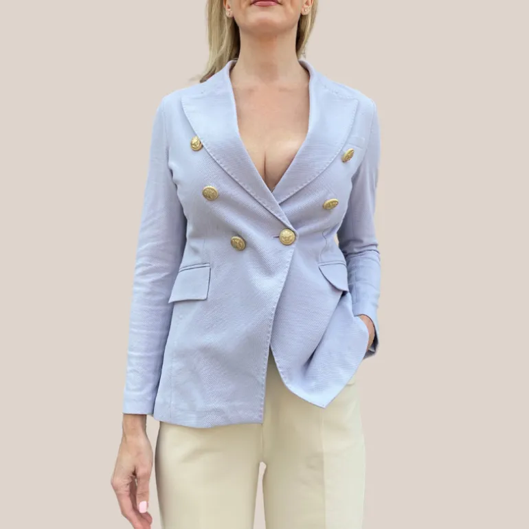 Textured Double Breasted Blazer - Light Purple