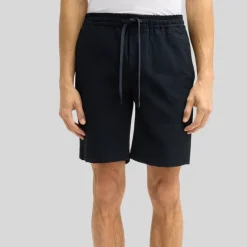 Textured Drawstring Waistband Shorts - Navy