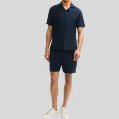 Textured Elastic Waistband Shorts - Navy