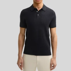 Textured Knit Cotton Polo - Dark Blue