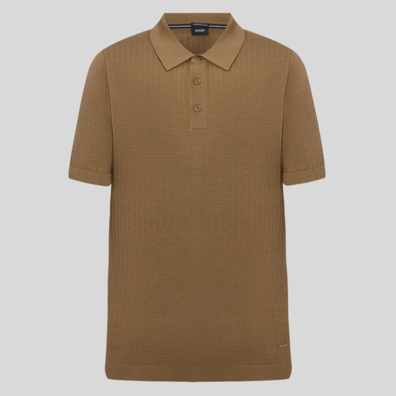 Textured Knit Cotton Polo - Brown