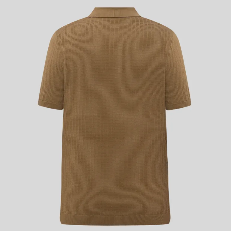 Textured Knit Cotton Polo - Brown