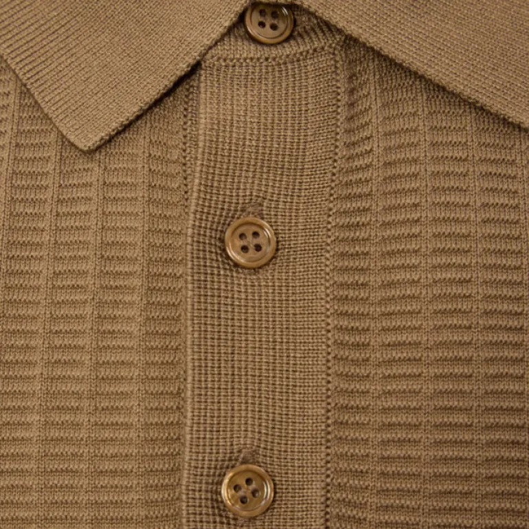 Textured Knit Cotton Polo - Brown