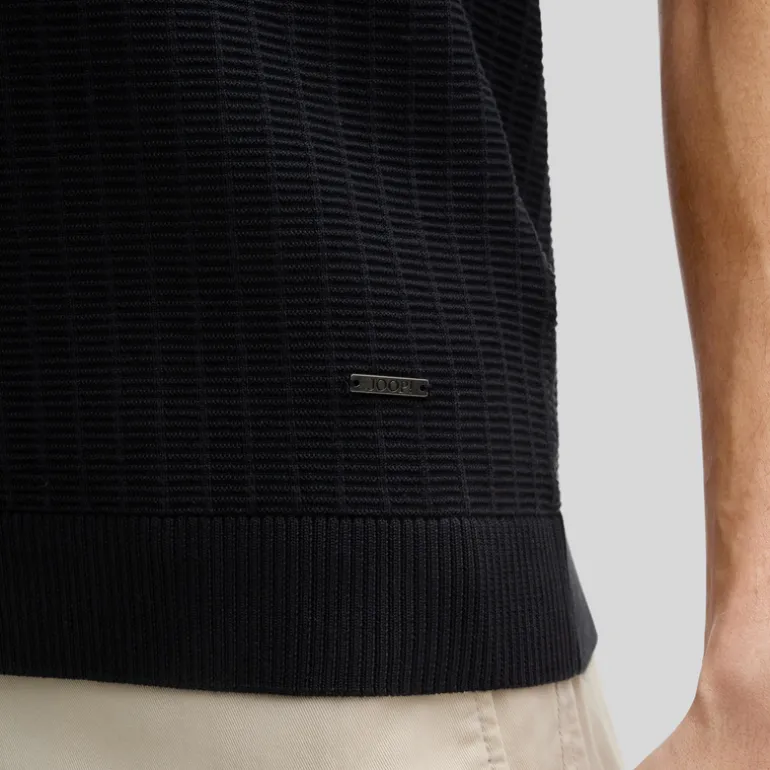 Textured Knit Cotton Polo - Dark Blue
