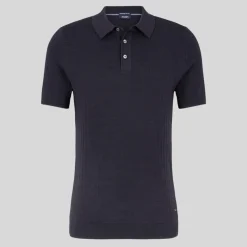 Textured Knit Cotton Polo - Dark Blue
