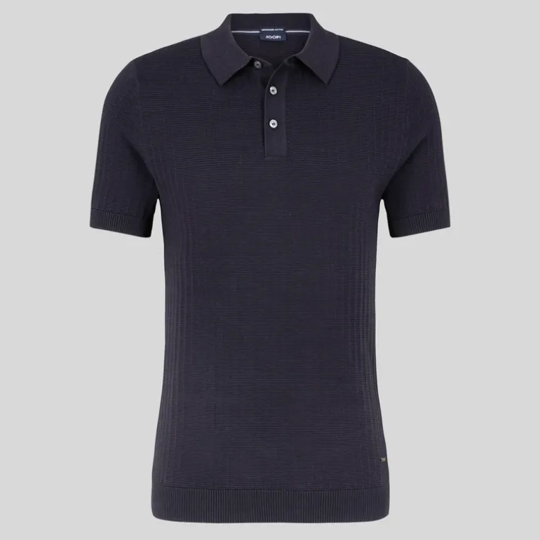 Textured Knit Cotton Polo - Dark Blue