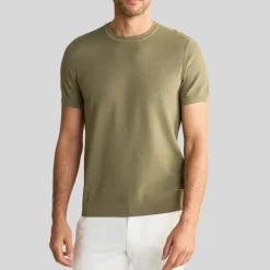 Textured Knit Crew Ribbed T-Shirt - Army