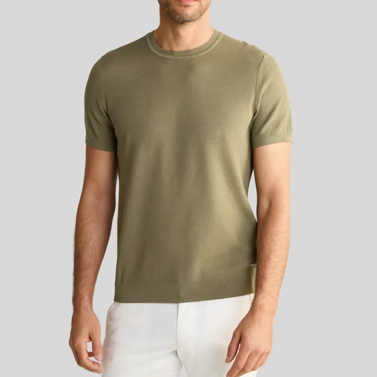 Textured Knit Crew Ribbed T-Shirt - Army