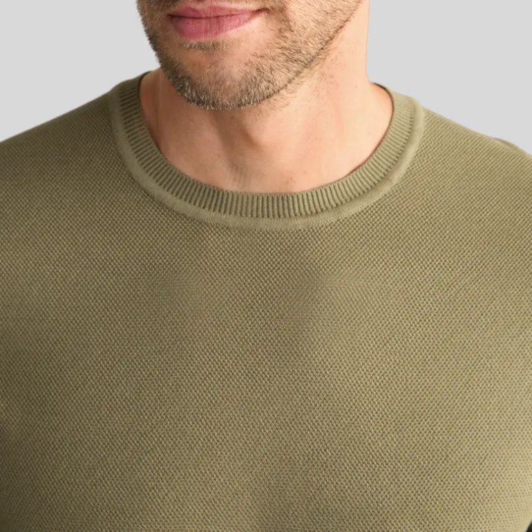 Textured Knit Crew Ribbed T-Shirt - Army