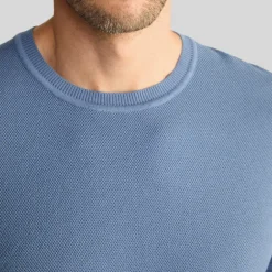 Textured Knit Crew Ribbed T-Shirt - Blue