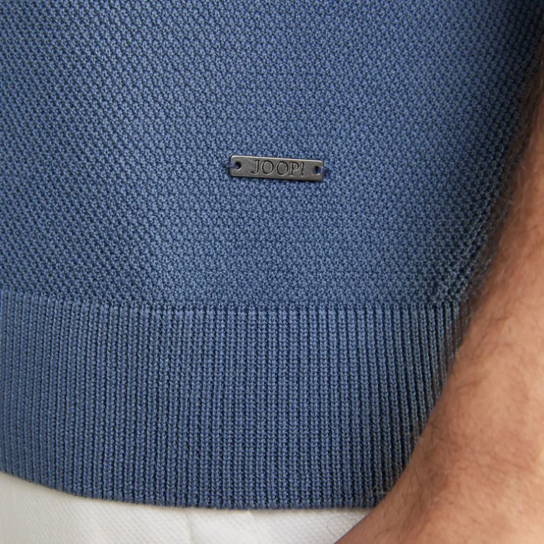 Textured Knit Crew Ribbed T-Shirt - Blue
