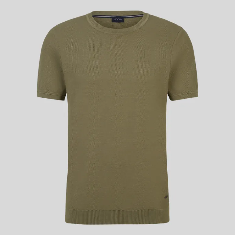 Textured Knit Crew Ribbed T-Shirt - Army
