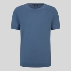 Textured Knit Crew Ribbed T-Shirt - Blue