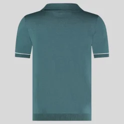 Textured Knit Open Collar Polo - Ocean
