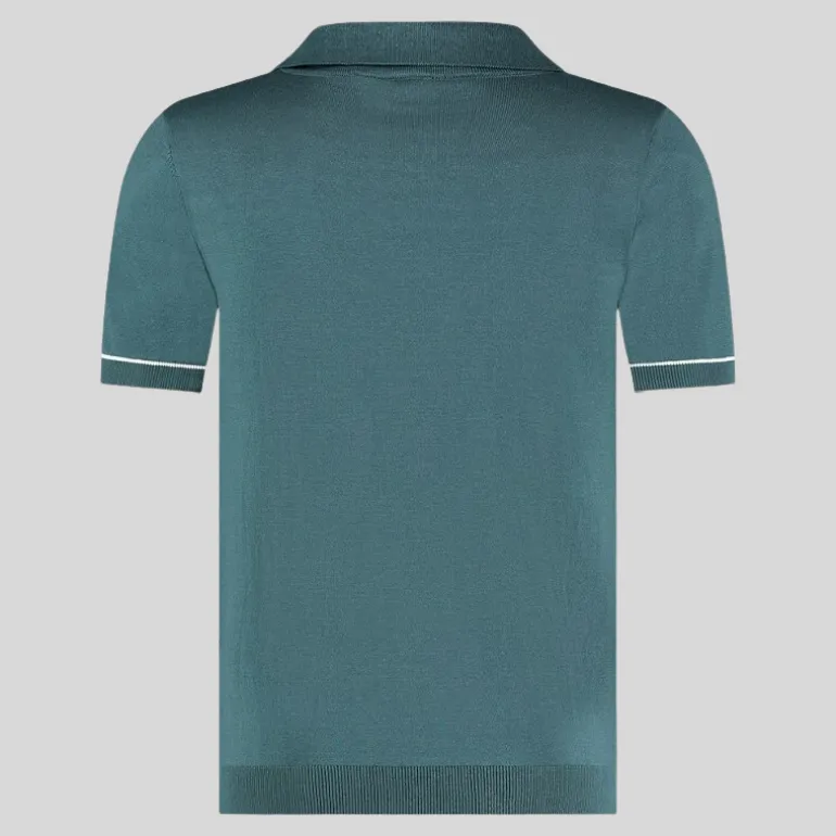 Textured Knit Open Collar Polo - Ocean