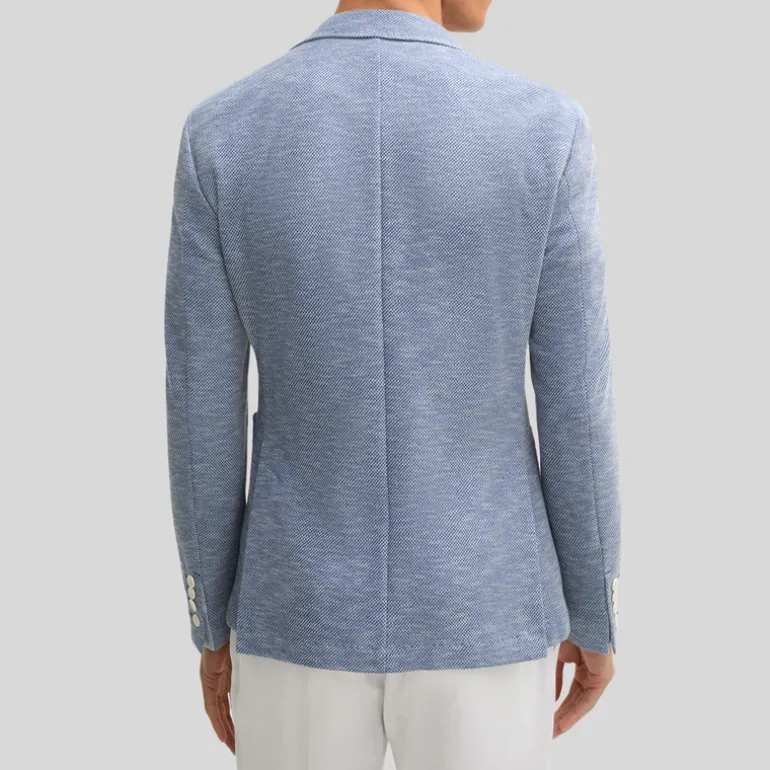 Textured Patch Pocket Cotton Blend Blazer - Blue