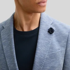 Textured Patch Pocket Cotton Blend Blazer - Blue