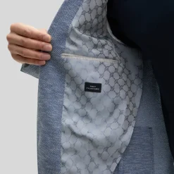 Textured Patch Pocket Cotton Blend Blazer - Blue
