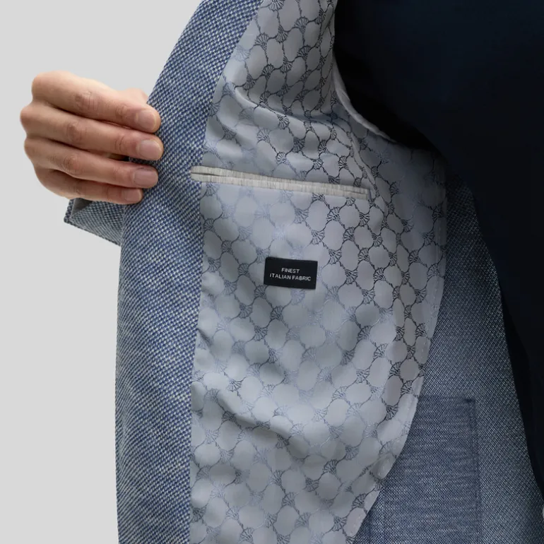 Textured Patch Pocket Cotton Blend Blazer - Blue